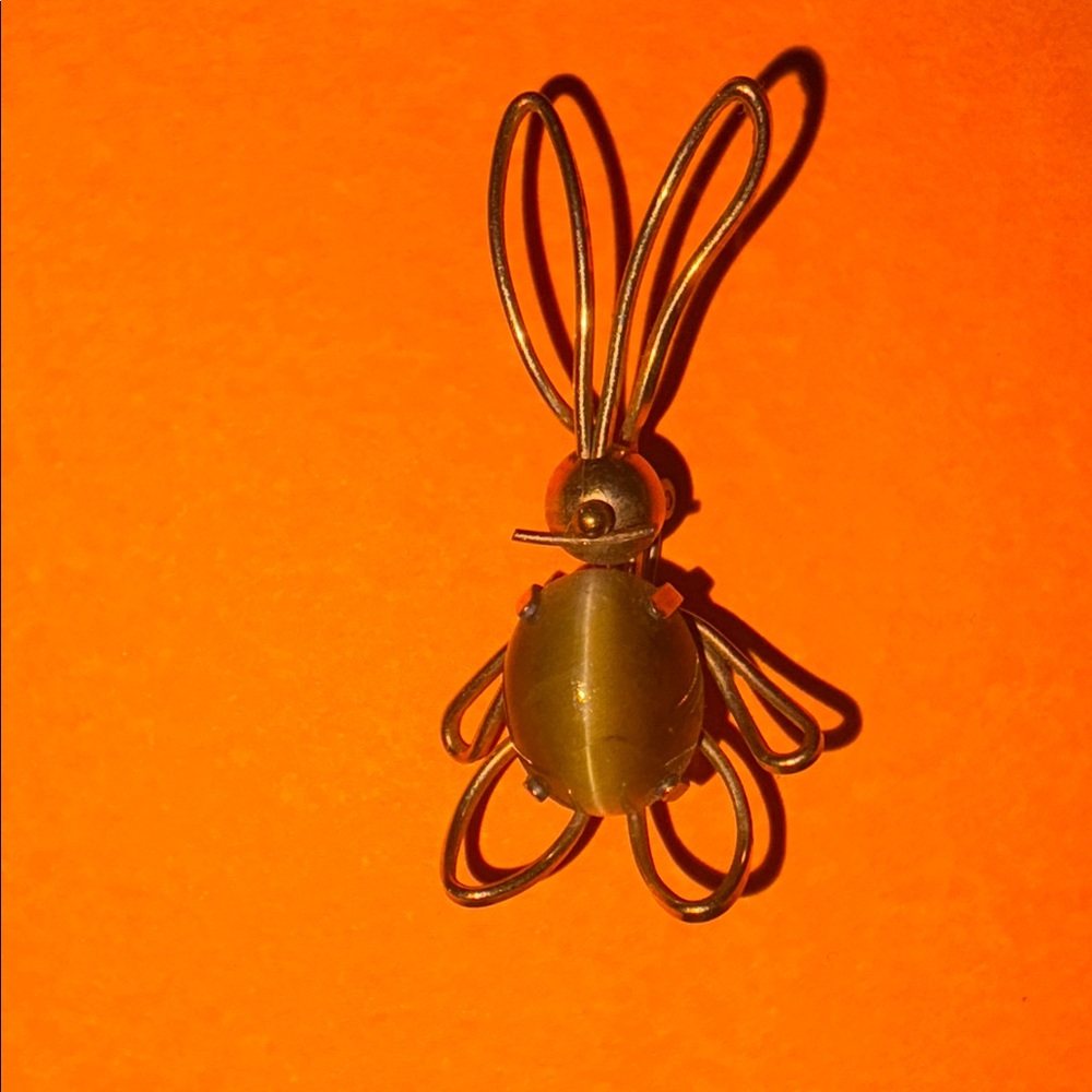 Krementz Easter Bunny Peter Rabbit MCM Mid-Century Modern Brooch Tigers Eye EUC